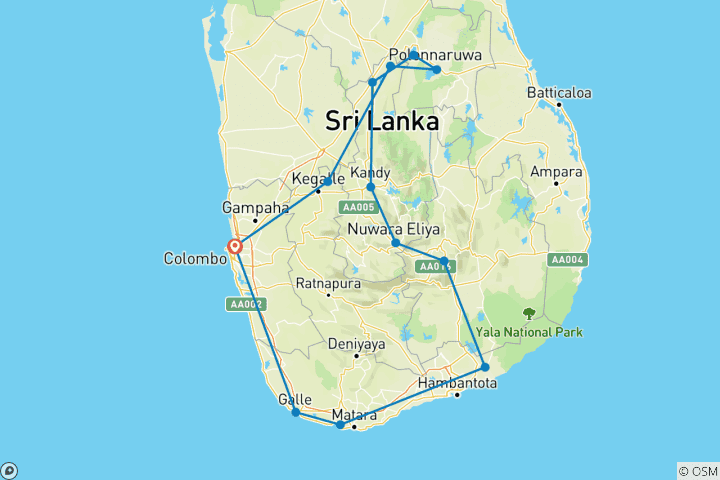 Carte du circuit Découvrez l'essence du Sri Lanka : Nature, culture et aventure animalière