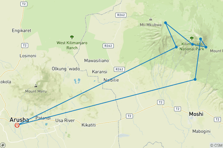 Karte von 6 Tage - Machame Route