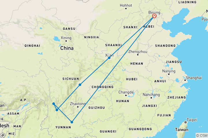 Map of 13 Days Authentic China Exploration