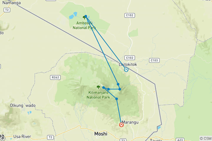 Map of 6 Days – Rongai Route