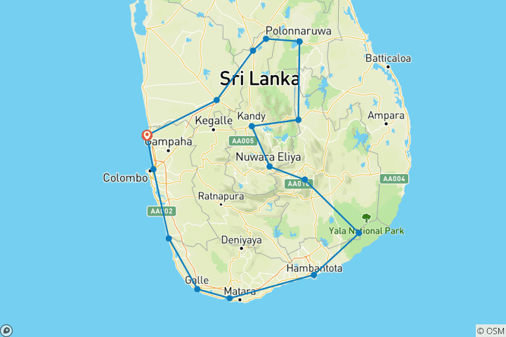 Carte du circuit Tour du Sri Lanka en famille