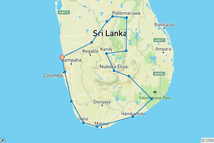 Mapa de Viaje familiar a Sri Lanka