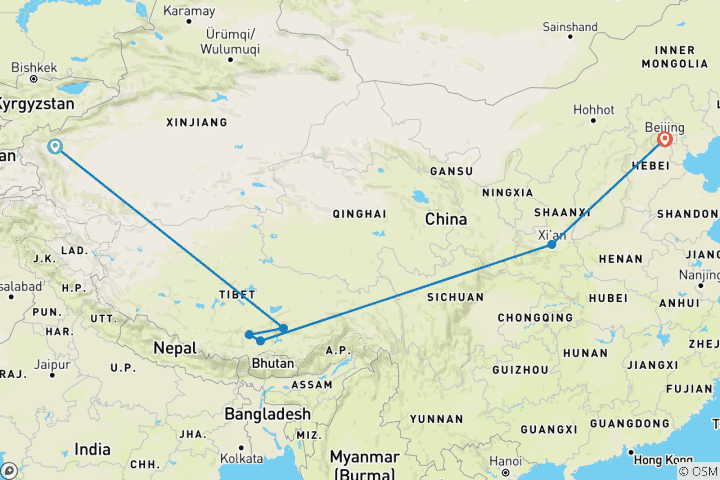 Map of Kashgar To Beijing (23 Days)