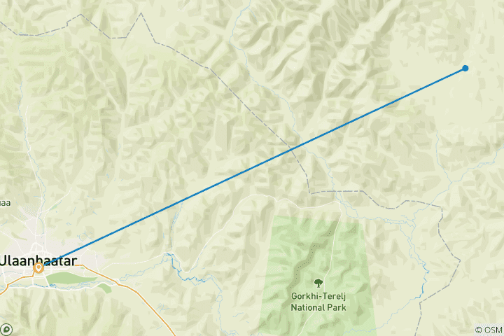 Map of Voluntour youth trip in Mongolia with festival and Terelj national park