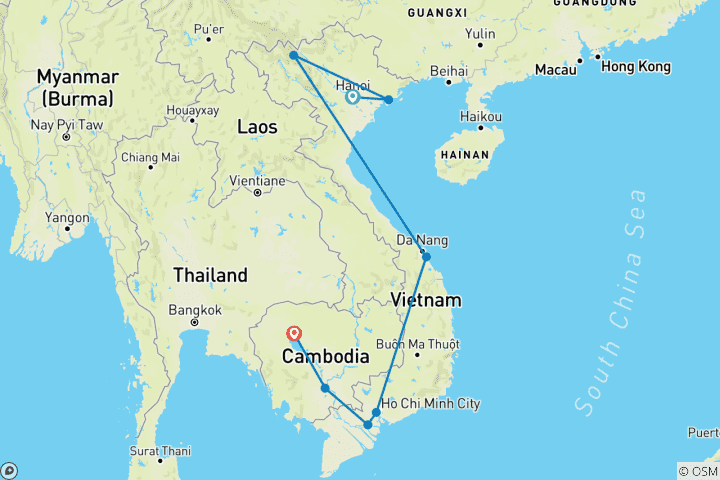 Map of Allure of Vietnam and Cambodia - 16 days tour package