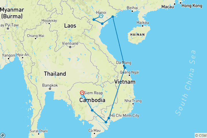 Carte du circuit Allure du Vietnam et du Cambodge - Circuit privé de 16 jours