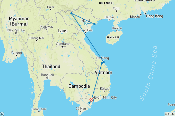 Kaart van Charmant Vietnam in 12 dagen ( 4-sterren hotels)