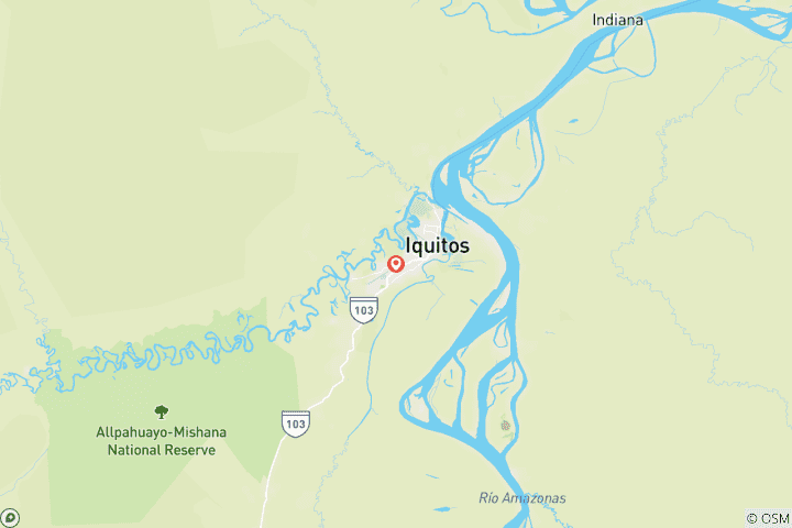 Map of 3 days Iquitos Amazon Jungle tour with Pink Dolphin watch