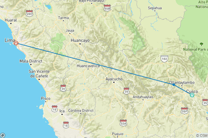 Carte du circuit Express Cusco : Le meilleur de la ville en 3D - 2N