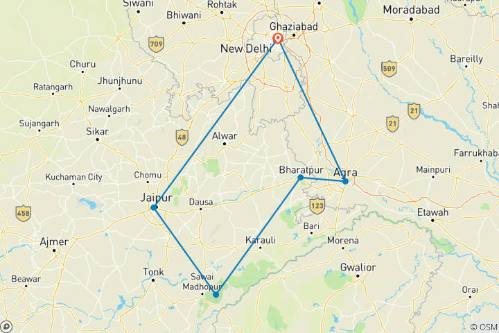 Map of RANTHAMBORE NATIONAL PARK & BHARATUR  WITH GOLDEN TRIANGLE TOUR