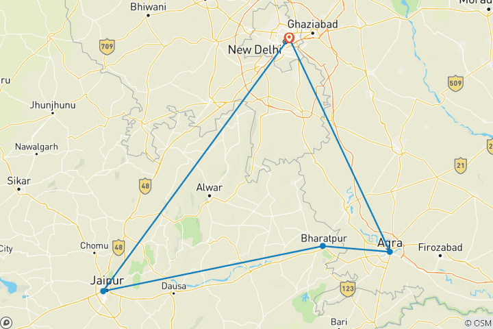 Carte du circuit Observation des oiseaux de Bharatpur dans le triangle d'or <br />
