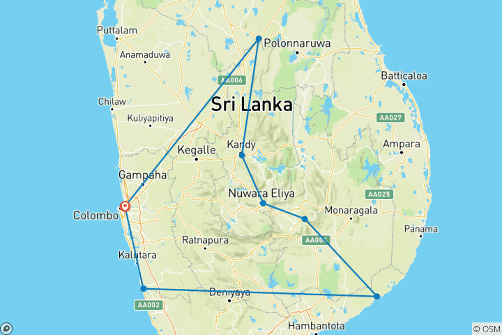 Map of Discover Sri Lanka - Adventure/Trekking and Wildlife