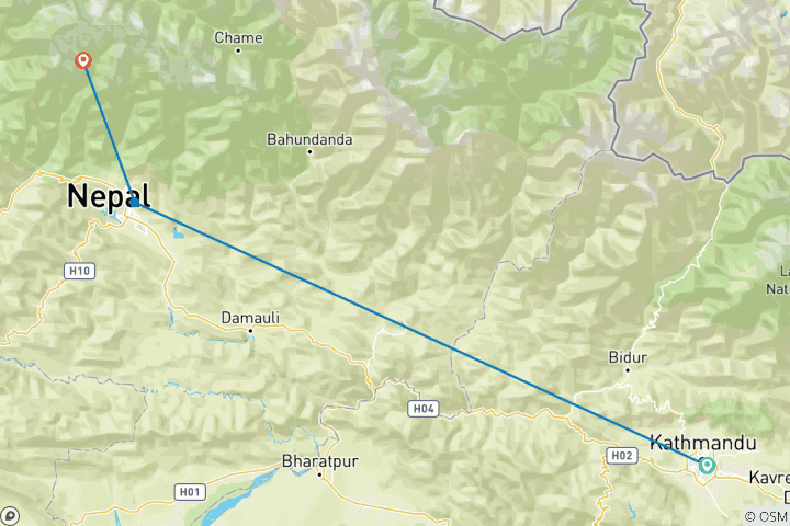 Map of 11 Days -ANNAPURNA BASE CAMP TREK