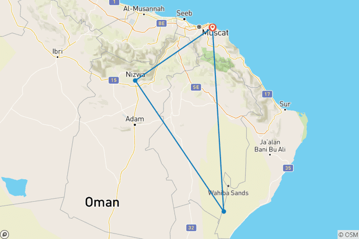 Kaart van Samenvatting van Muscat 2 dagen - Oman Tourpakket