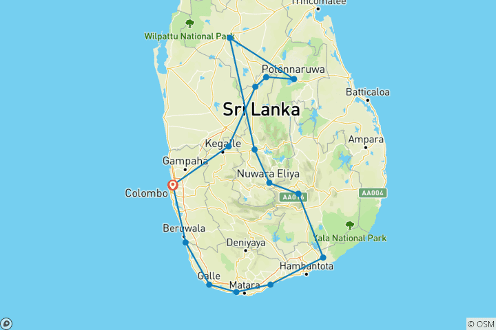 Map of Sri Lanka All island Classic Tour