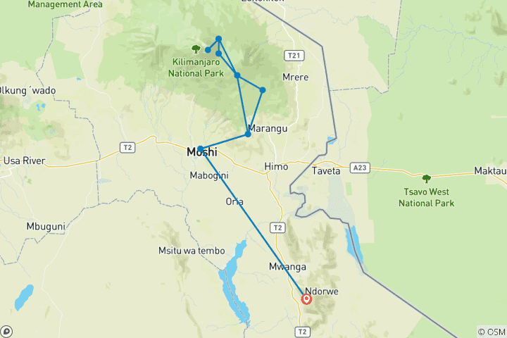 Map of 8 Days Mount Kilimanjaro Climbing - Marangu Route