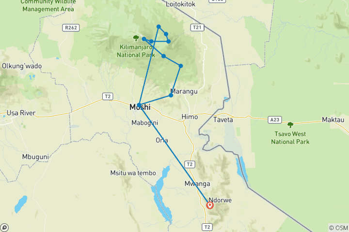 Map of 9 Days Mount Kilimanjaro Climbing - Rongai Route