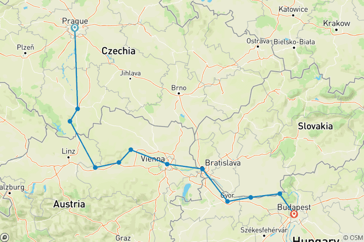 Carte du circuit L'Europe centrale et le Danube à vélo