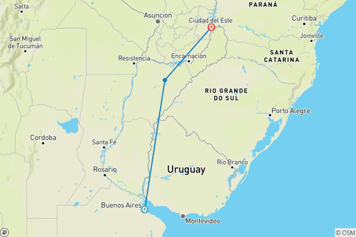 Map of Buenos Aires, Iguazú and Ibera Wetlands for Couples (8 nights)