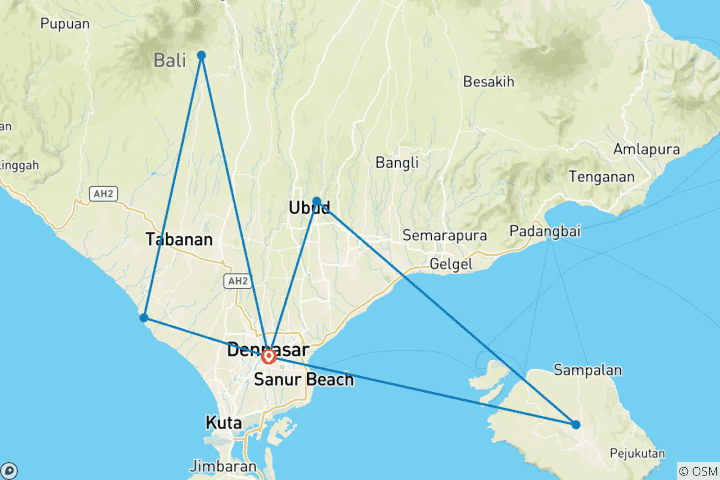 Carte du circuit 5 jours d'expérience inoubliable à Bali - Nusa Penida