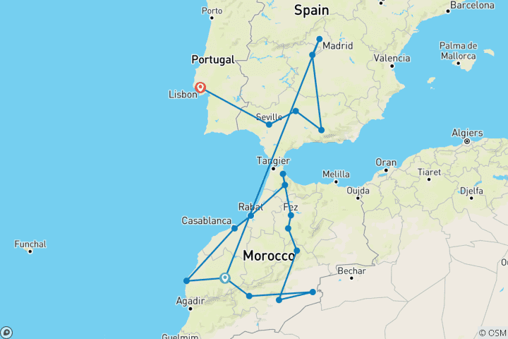 Karte von Das exotische Marokko, Spanien und Portugal