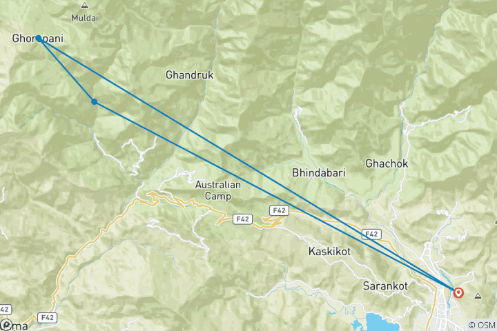 Karte von Kurze Poon Hill Trekking Tour & Annapurna Panorama - 3 Tage