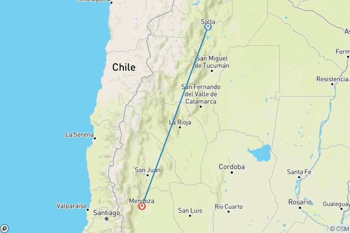 Carte du circuit Vins et haute montagne : Salta et Mendoza