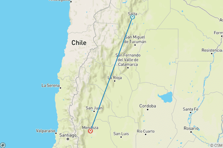 Map of Wines and High Mountains: Salta & Mendoza