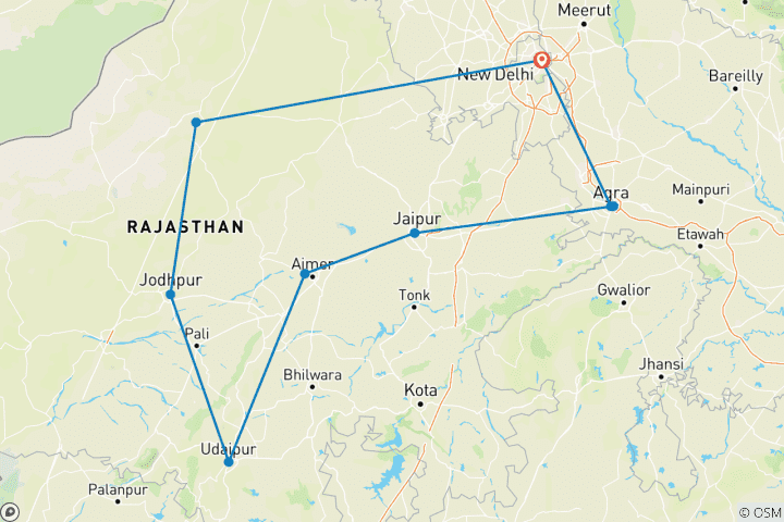 Map of North India Classic 14 Day - One Life Adventures