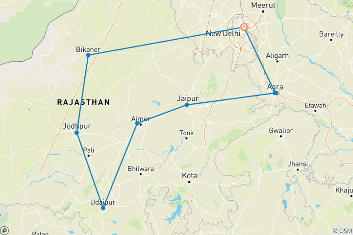 Map of North India Classic 14 Day - One Life Adventures