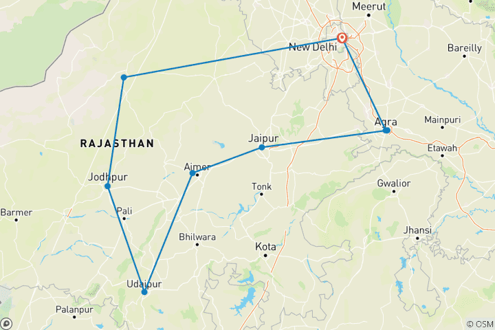 Carte du circuit Inde du Nord - Classique - 14 jours - One Life Adventures