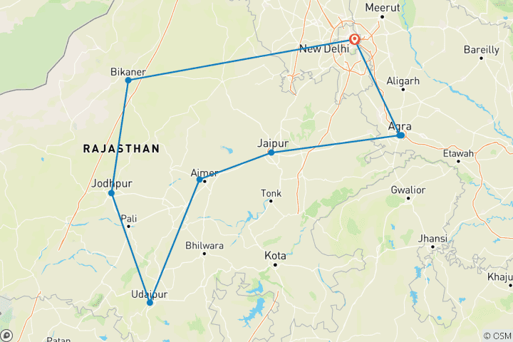 Map of North India Classic 14 Day - One Life Adventures