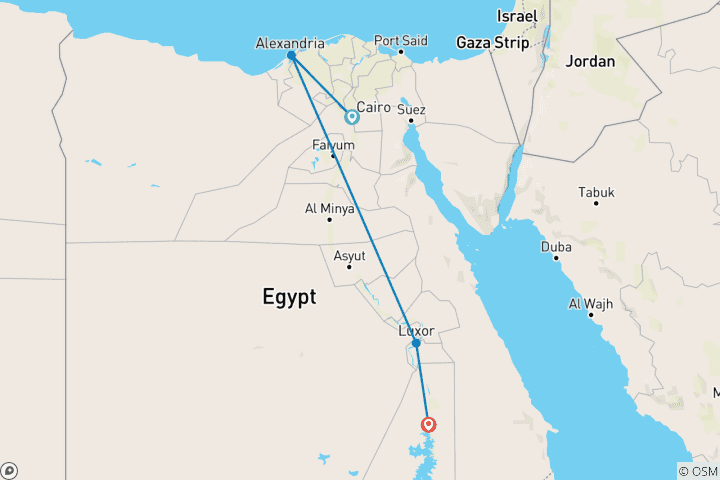 Map of Cairo, Alexandria, Luxor and Aswan 8 Days  Holiday