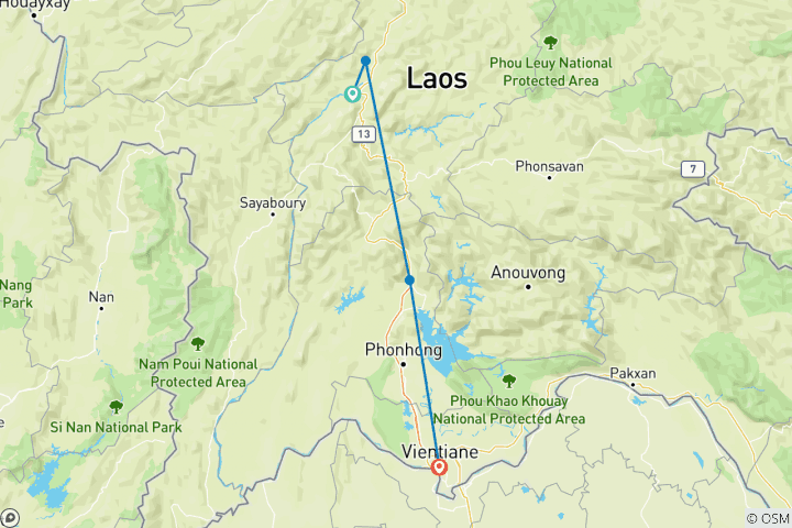 Map of Exotic Laos Sightseeing Tour from Luang Prabang via Vang Vieng to Vientiane