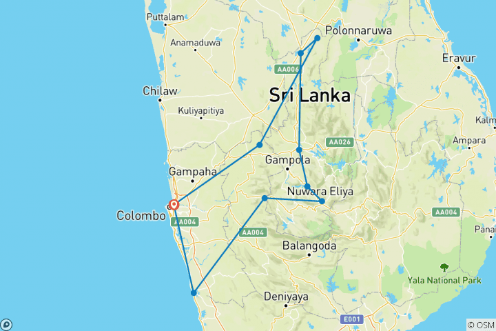 Carte du circuit Les points forts du Sri Lanka - 06 jours