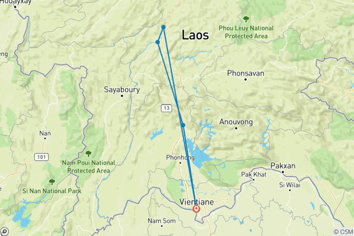 Kaart van Fantastische huwelijksreis in Laos - een reis van Vientiane via Vang Vieng naar Luang Prabang