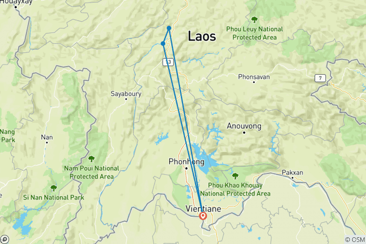 Kaart van Laos Tocht van Erfgoedagenvan Vientiane naar Luang Prabang