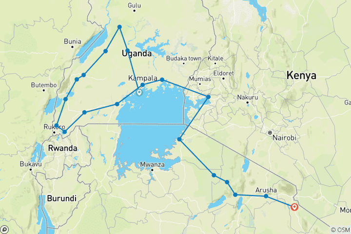 Map of 15 days discovery of  Uganda & Tanzania