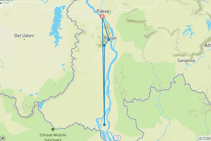 Map of Pakse Stopover Sightseeing Tour to Wat Phou, Don Khone, Khong Island