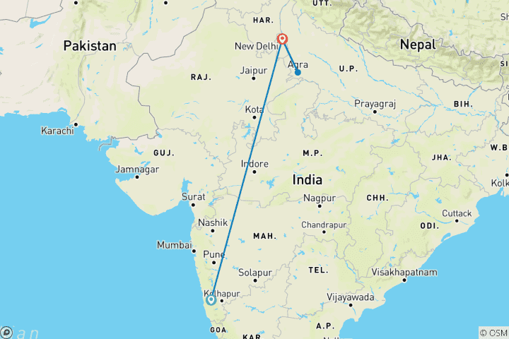 Map of Private 2 Days Taj Mahal Tour from Goa with Flight