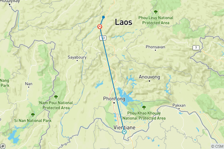 Karte von Laos Must-See Destinationen - Von Vientiane nach Luang Prabang