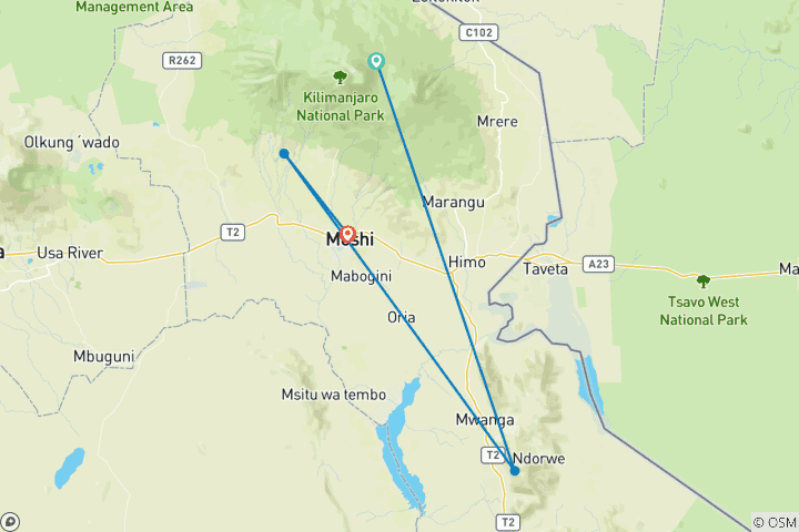 Map of 1 Day Kilimanjaro Hiking - Machame Route