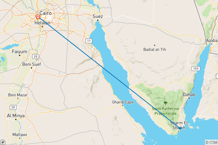 Carte du circuit 7 jours de vacances au Caire et à Sharm El Shiekh