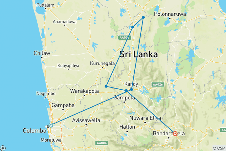 Map of Sri Lanka Train & Drive Tour 2023