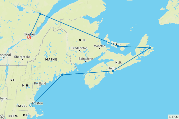 Carte du circuit Croisière d'automne en Nouvelle-Angleterre et au Canada