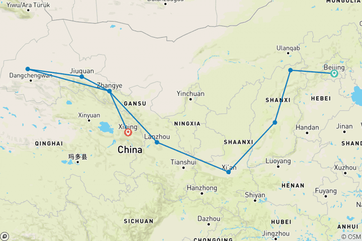 Map of 16 Days Off the Beaten Path China Classic Tour