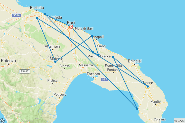 Carte du circuit Pouilles et Basilicate : Un goût lent du Sud
