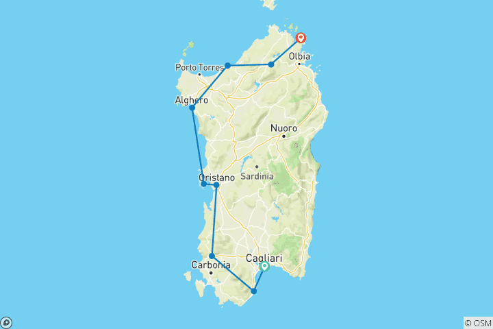 Carte du circuit La Sardaigne dévoilée - 8 jours de découverte culturelle