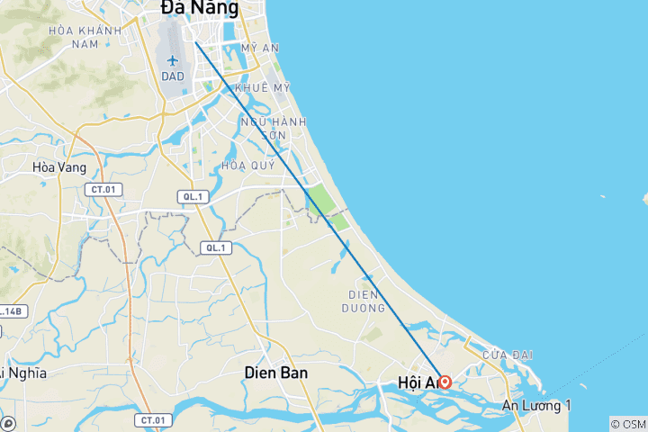 Kaart van Rondreis naar de pagode van Linh Ung, de Marmeren Berg & Hoi An