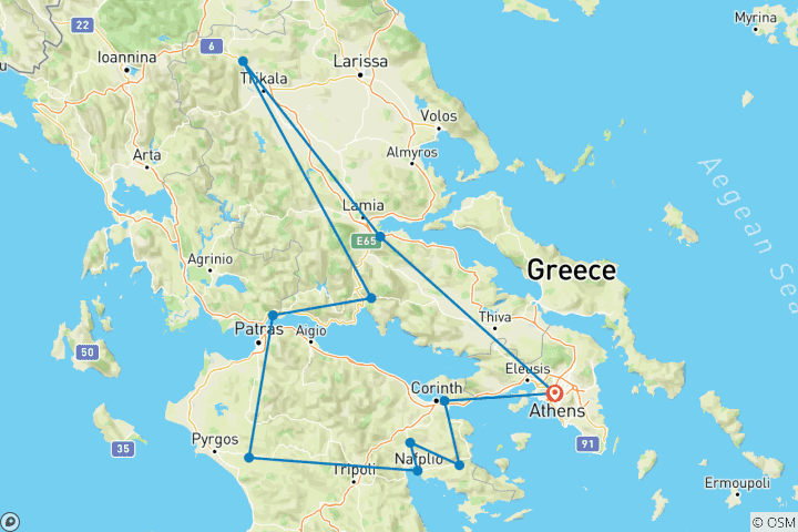 Mapa de Circuito privado de 4 días: Micenas, Olimpia, Delfos y Meteora